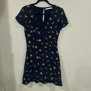 Zara Navy Blue Mini Dress with Yellow Floral Print
